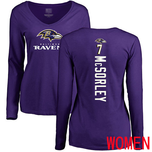 Baltimore Ravens Purple Women Trace McSorley Backer NFL Football #7 Long Sleeve T Shirt->nfl t-shirts->Sports Accessory